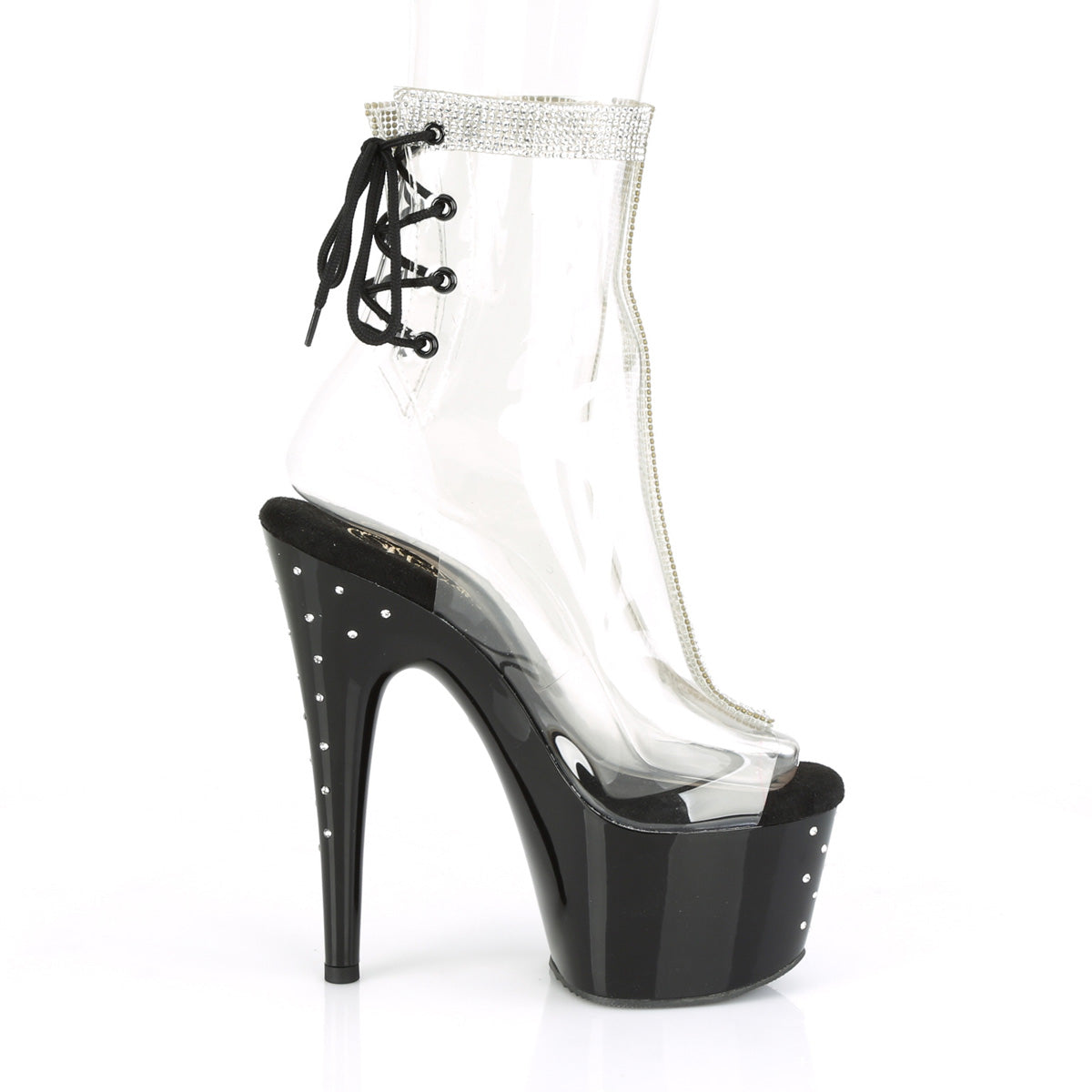 STARDUST-1018C-2RS Pleaser Clear/Black Platform Shoes [Sexy Ankle Boots]