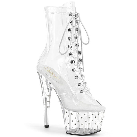 STARDUST-1021C-7 Pleaser Transparent Clear-Rhinestones Platform Shoes [Ankle Boots]