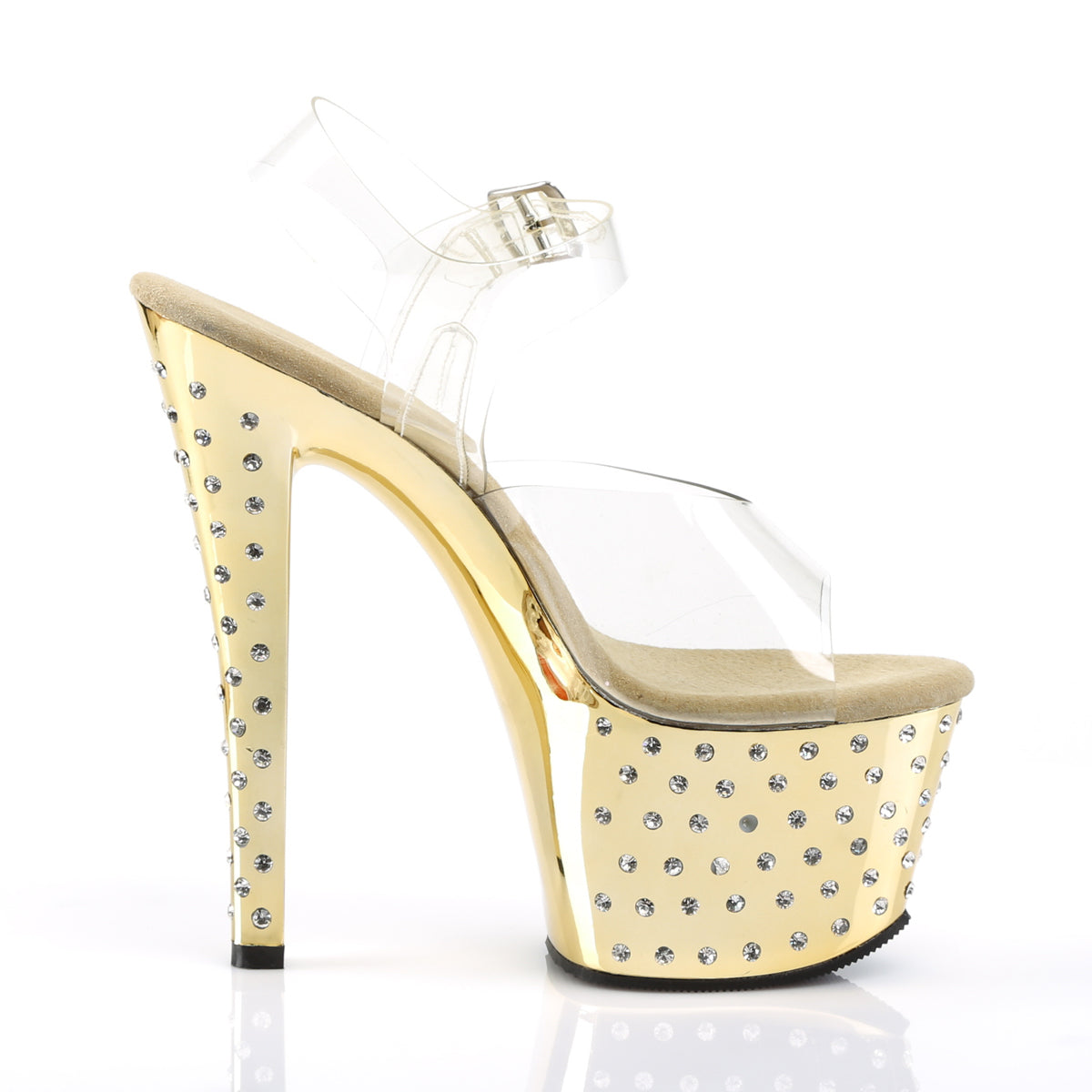 STARDUST-708 Pleaser Clear/Gold Chrome Platform Shoes [Exotic Dancing Shoes]