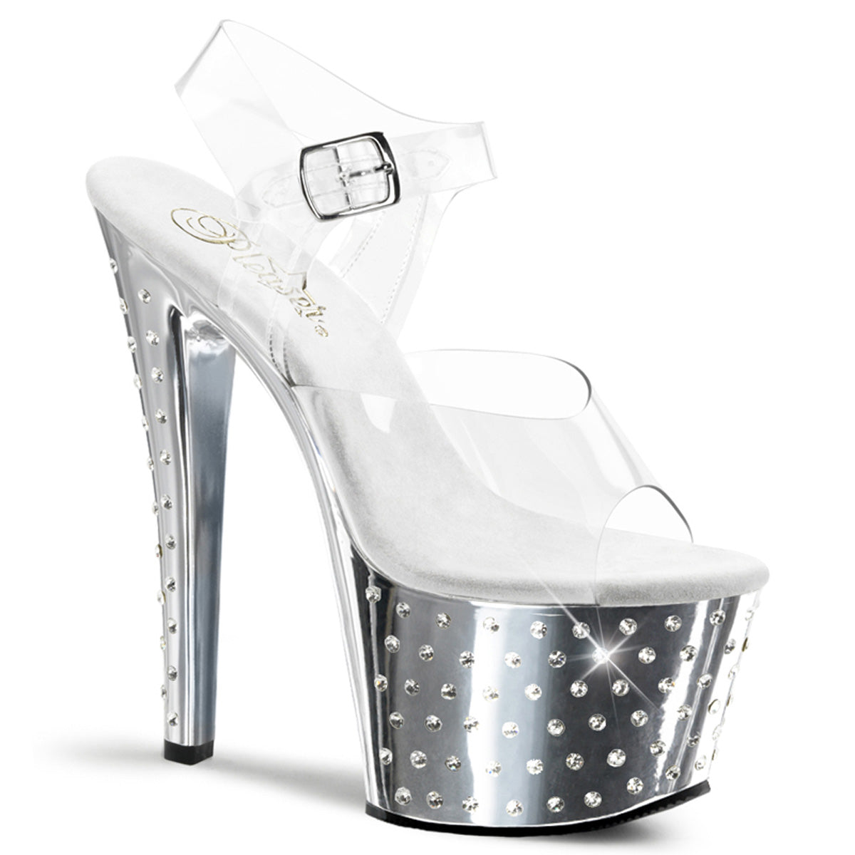 STARDUST-708 Strippers Heels Pleaser Platforms (Exotic Dancing) Clr/Slv Chrome