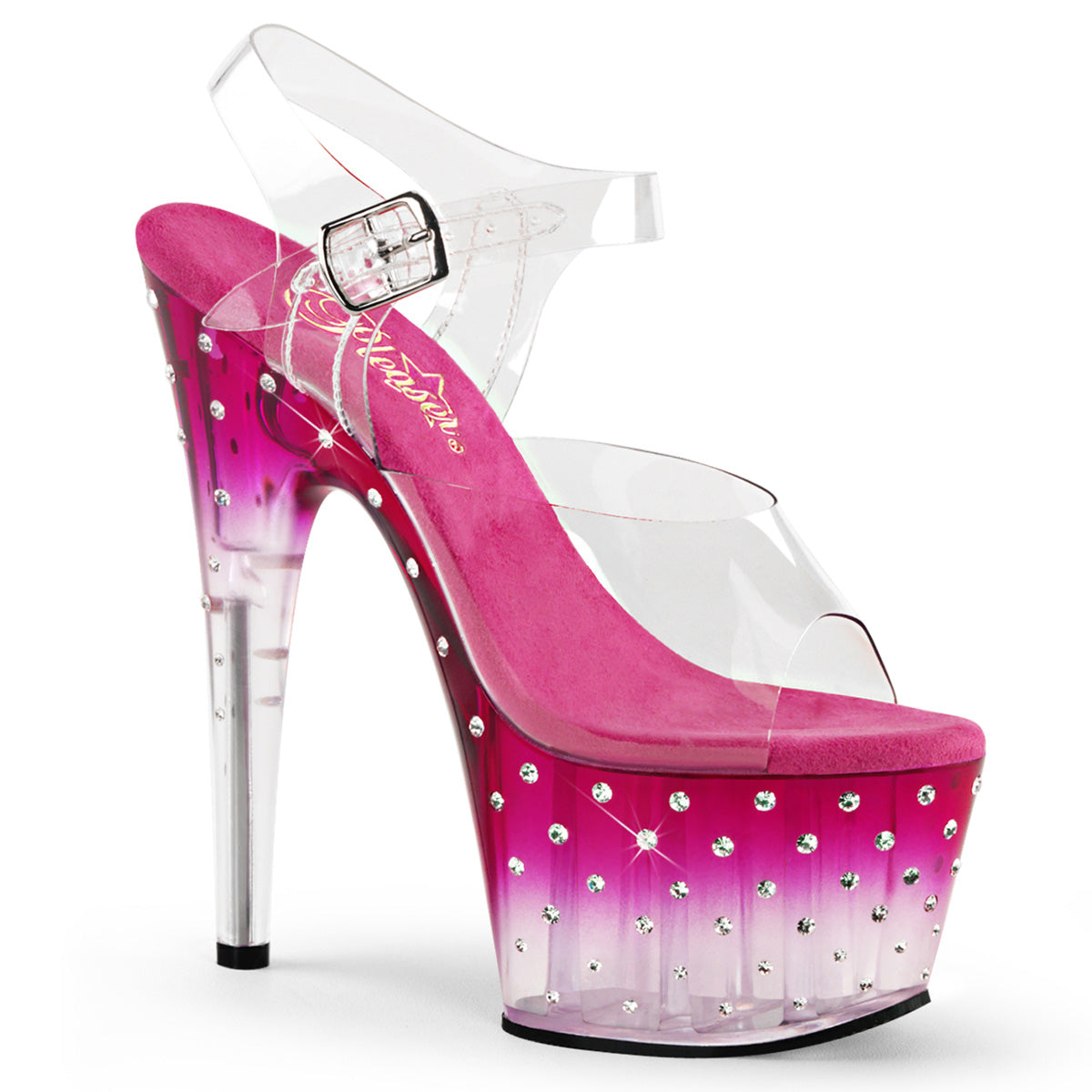 STARDUST-708T Strippers Heels Pleaser Platforms (Exotic Dancing) Clr/Pink-Clr