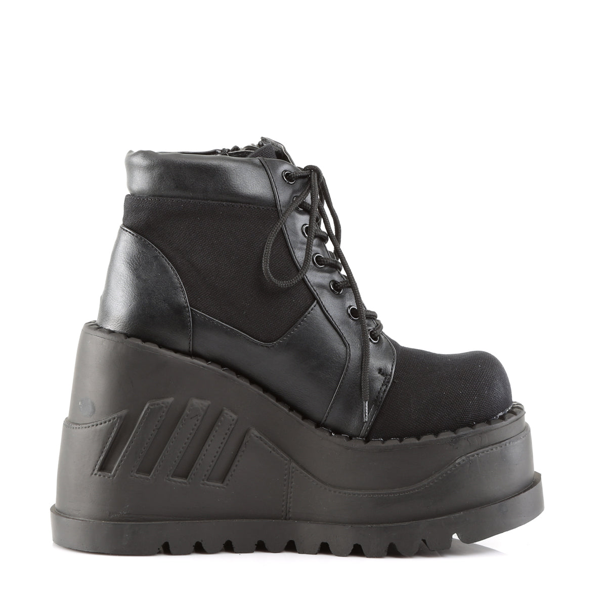 STOMP-10 Demonia Black Canvas-Vegan Leather Women's Ankle Boots [Demonia Cult Alternative Footwear]