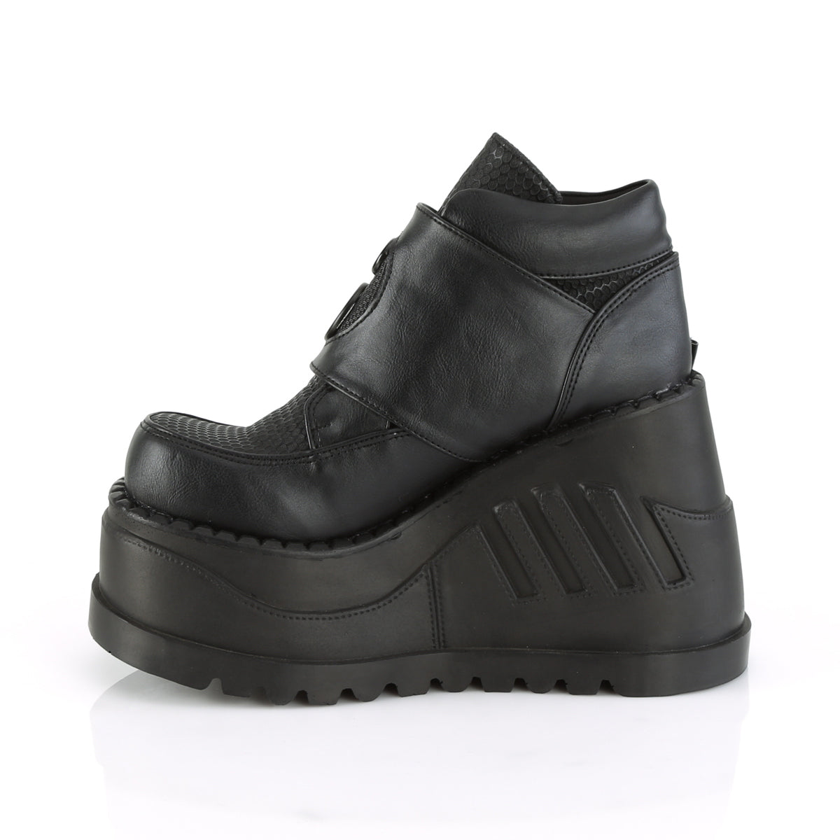 STOMP-15 Demonia Black Vegan Leather Women's Ankle Boots [Demonia Cult Alternative Footwear]