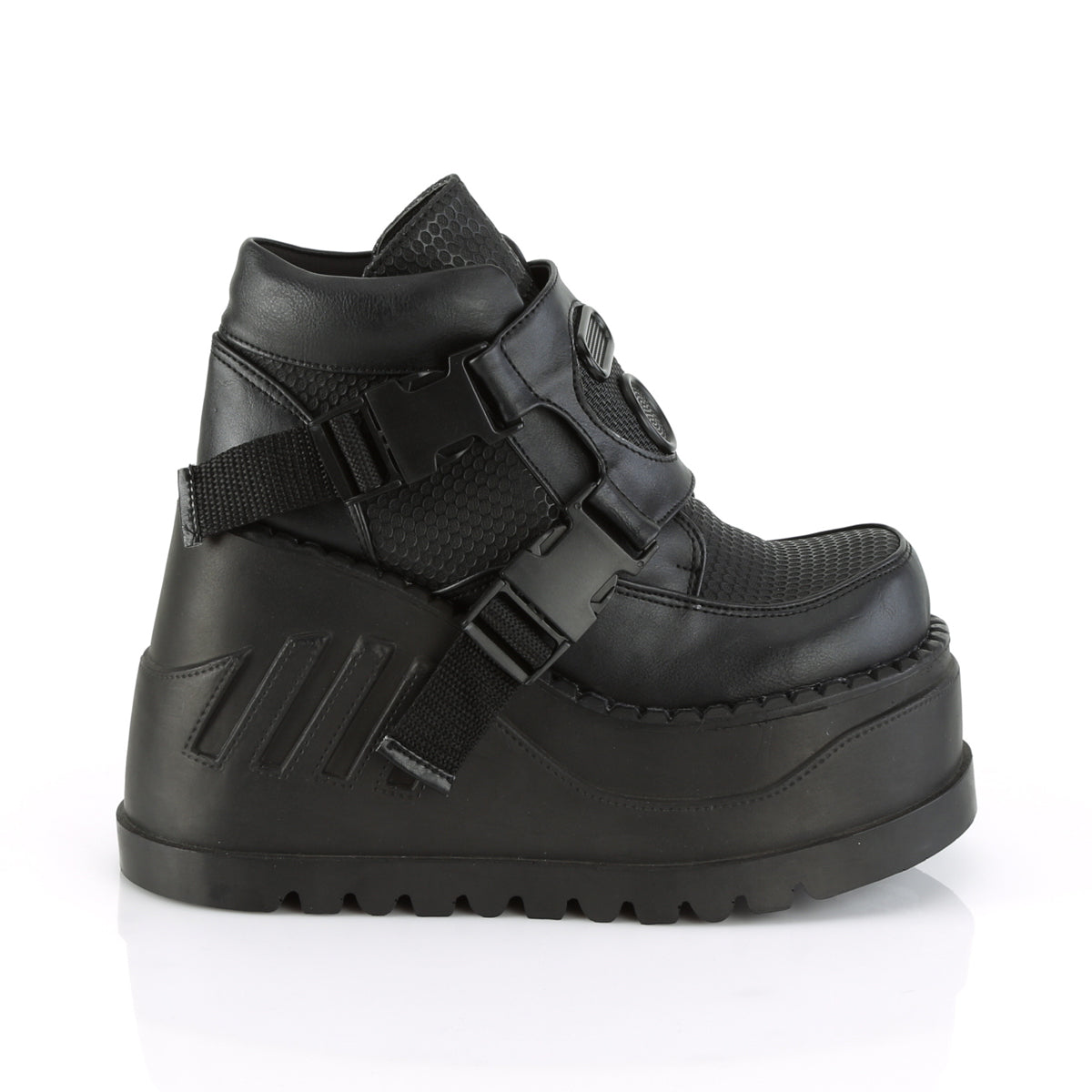 STOMP-15 Demonia Black Vegan Leather Women's Ankle Boots [Demonia Cult Alternative Footwear]