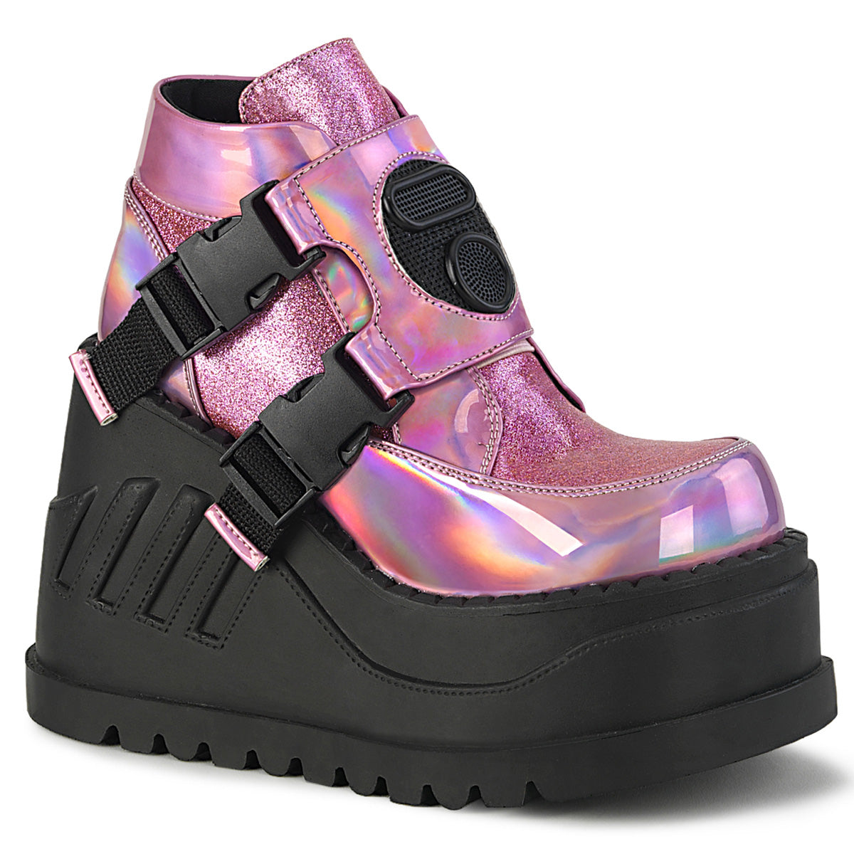 STOMP-15 Alternative Footwear Demonia Women's Ankle Boots Pink Hologram-Glitter