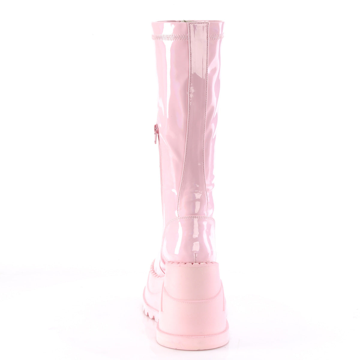 STOMP-200 Demonia B Pink Hologram Stretch Patentent Women's Mid-Calf & Knee High Boots [Demonia Cult Alternative Footwear]