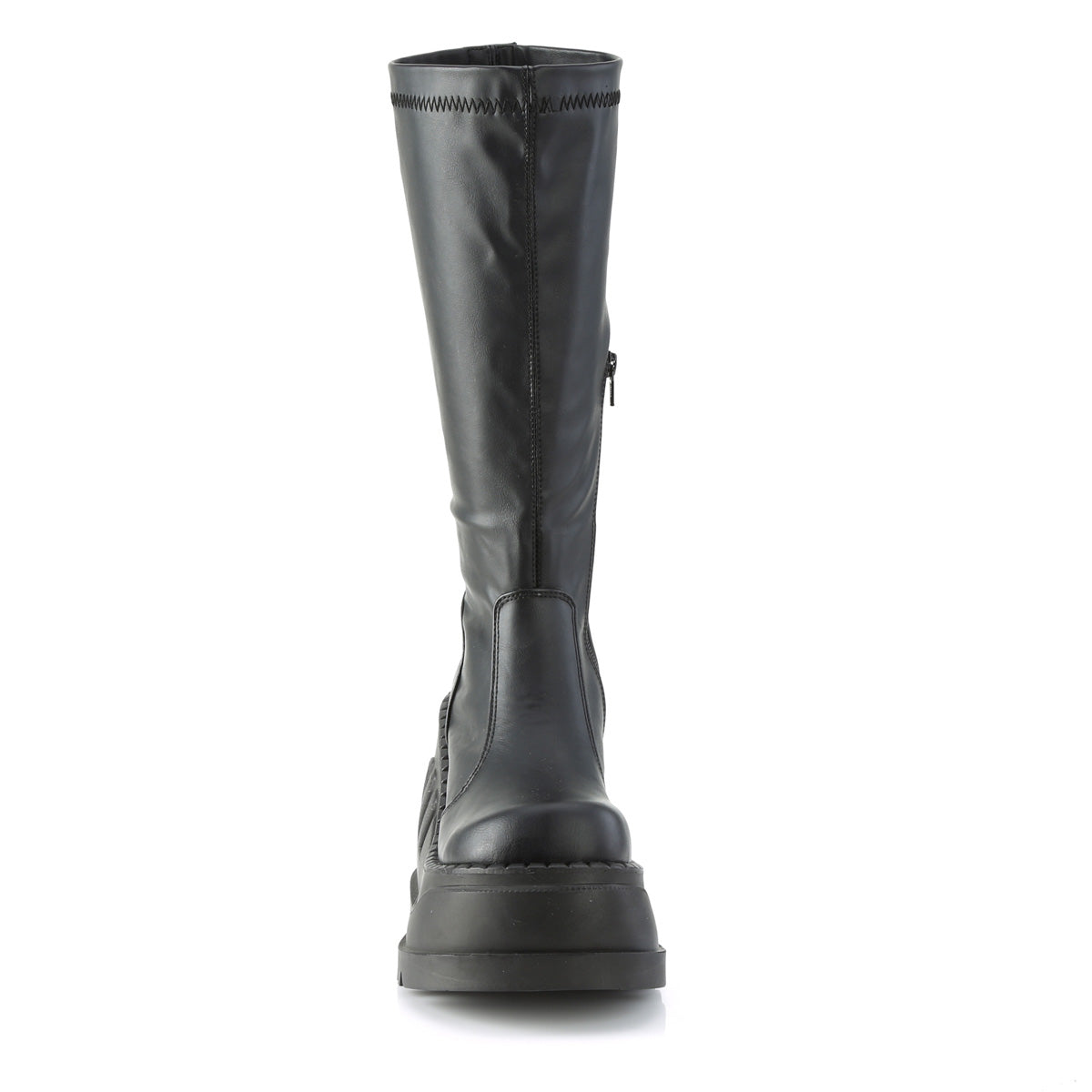 STOMP-200 Demonia Black Stretch Vegan Leather Women's Mid-Calf & Knee High Boots [Demonia Cult Alternative Footwear]