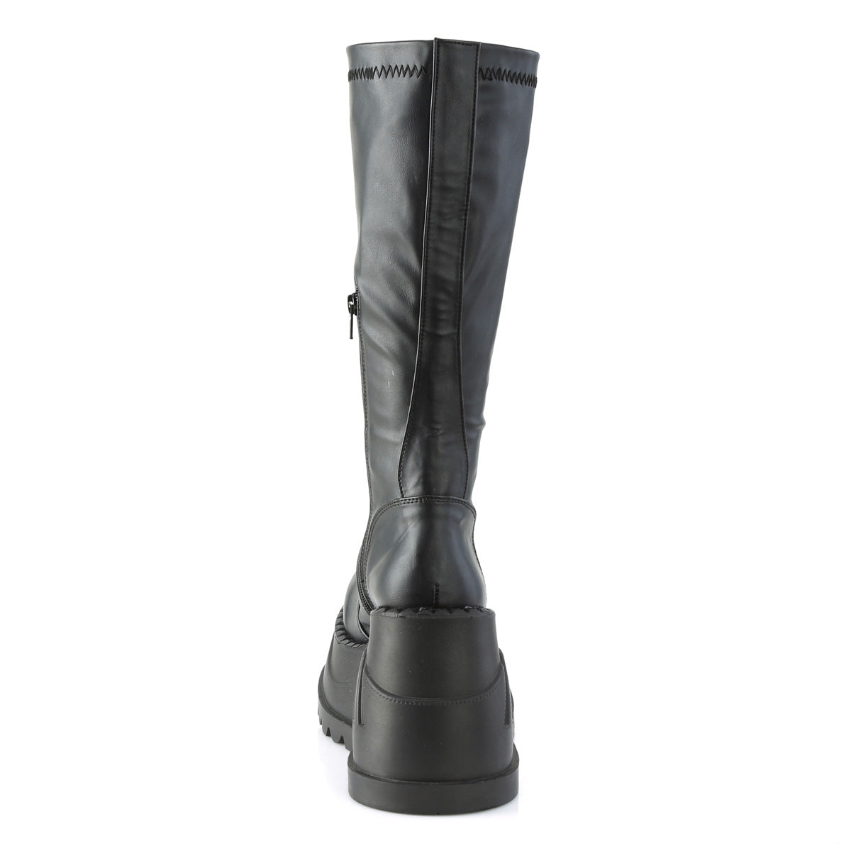 STOMP-200 Demonia Black Stretch Vegan Leather Women's Mid-Calf & Knee High Boots [Demonia Cult Alternative Footwear]