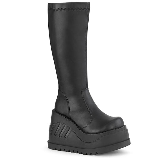 STOMP-200 Alternative Footwear Demonia Women's Mid-Calf & Knee High Boots Blk Stretch Vegan Leather