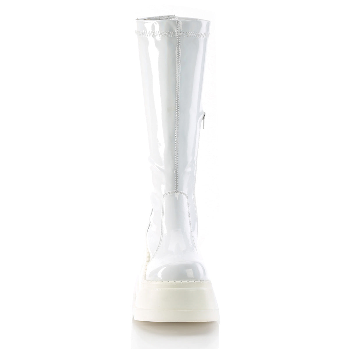 STOMP-200 Demonia White Hologram Stretch Patentent Women's Mid-Calf & Knee High Boots [Alternative Footwear]