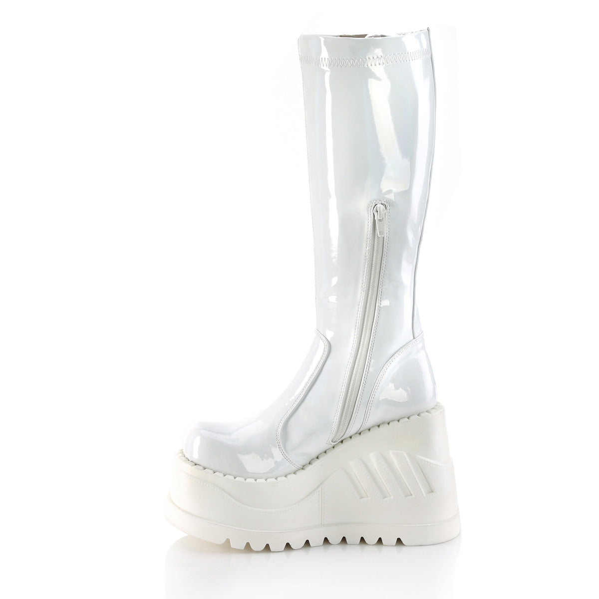 STOMP-200 Demonia White Hologram Stretch Patentent Women's Mid-Calf & Knee High Boots [Alternative Footwear]