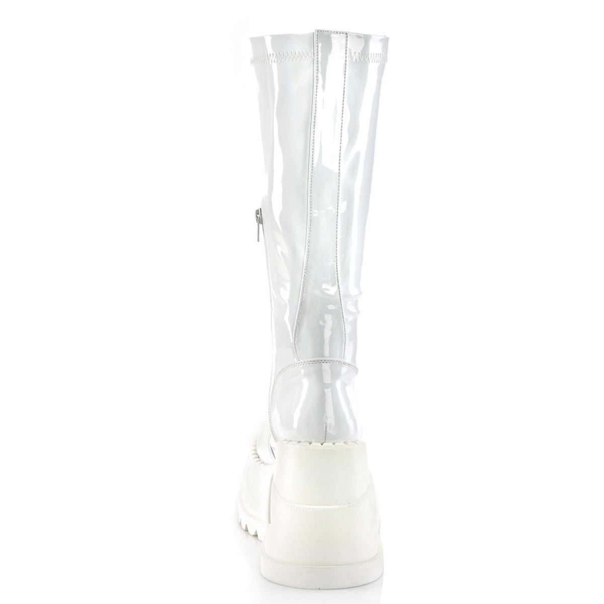 STOMP-200 Demonia White Hologram Stretch Patentent Women's Mid-Calf & Knee High Boots [Alternative Footwear]