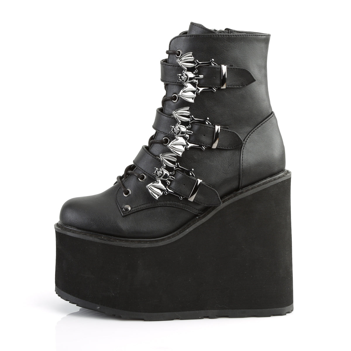 SWING-103 Demonia Black Vegan Leather Women's Ankle Boots [Demonia Cult Alternative Footwear]