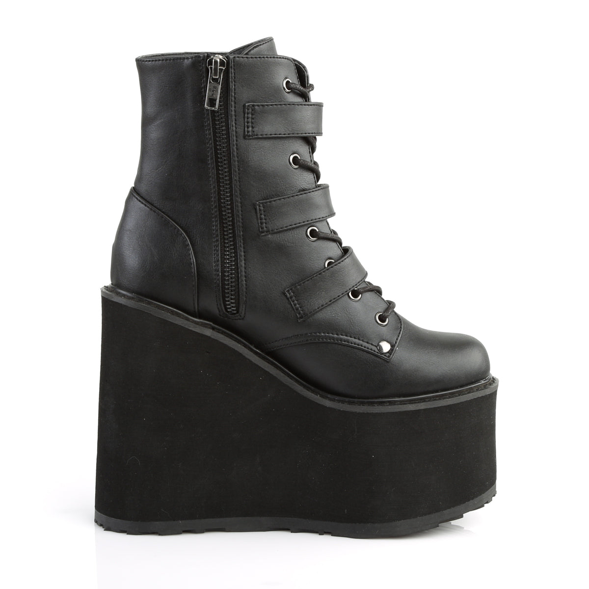 SWING-103 Demonia Black Vegan Leather Women's Ankle Boots [Demonia Cult Alternative Footwear]