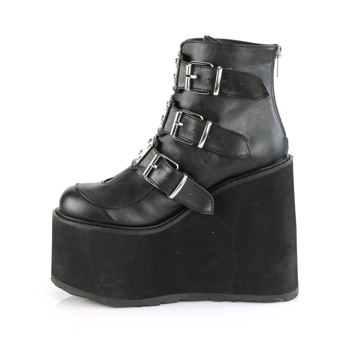 SWING-105 Demonia Black Vegan Leather Women's Ankle Boots [Demonia Cult Alternative Footwear]