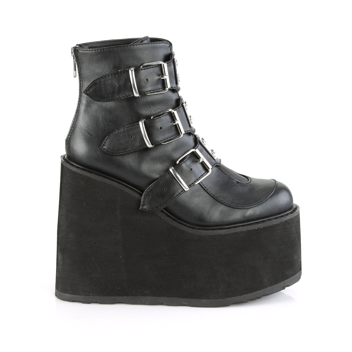 SWING-105 Demonia Black Vegan Leather Women's Ankle Boots [Demonia Cult Alternative Footwear]