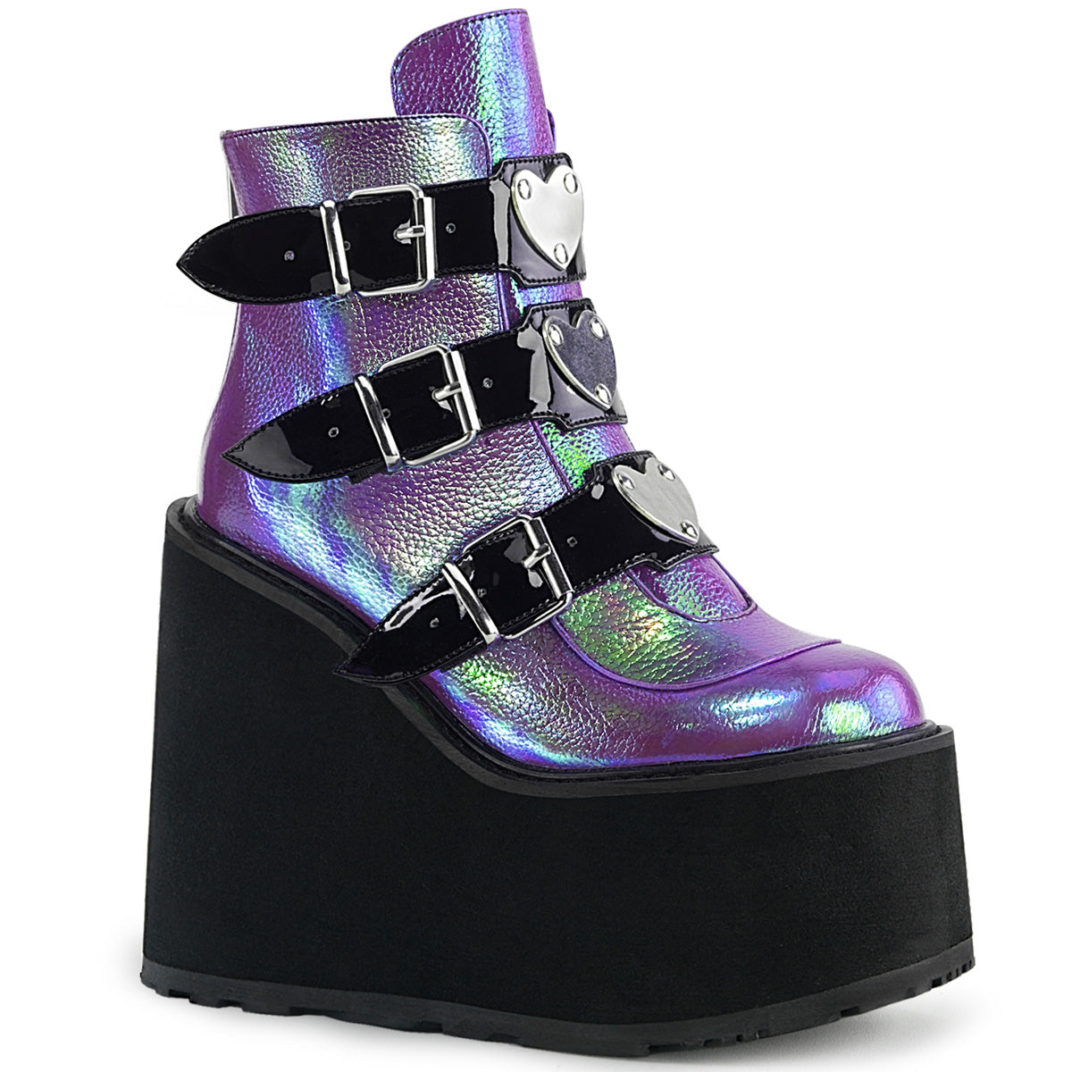 SWING-105 Alternative Footwear Demonia Women's Ankle Boots Purple Iridescent Vegan Leather