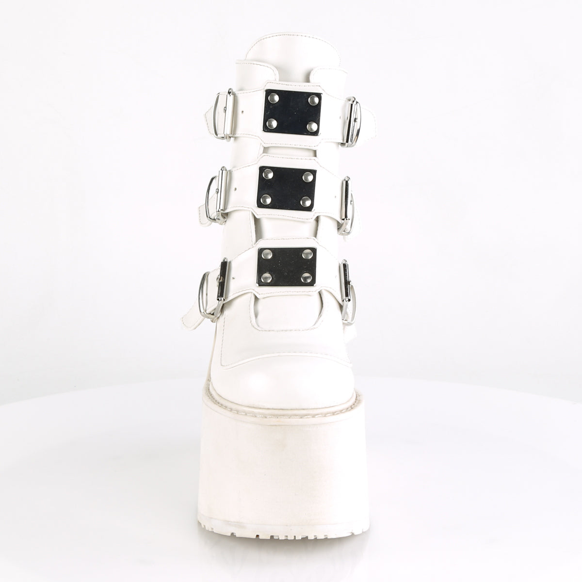 SWING-105 Demonia White Vegan Leather Women's Ankle Boots [Demonia Cult Alternative Footwear]