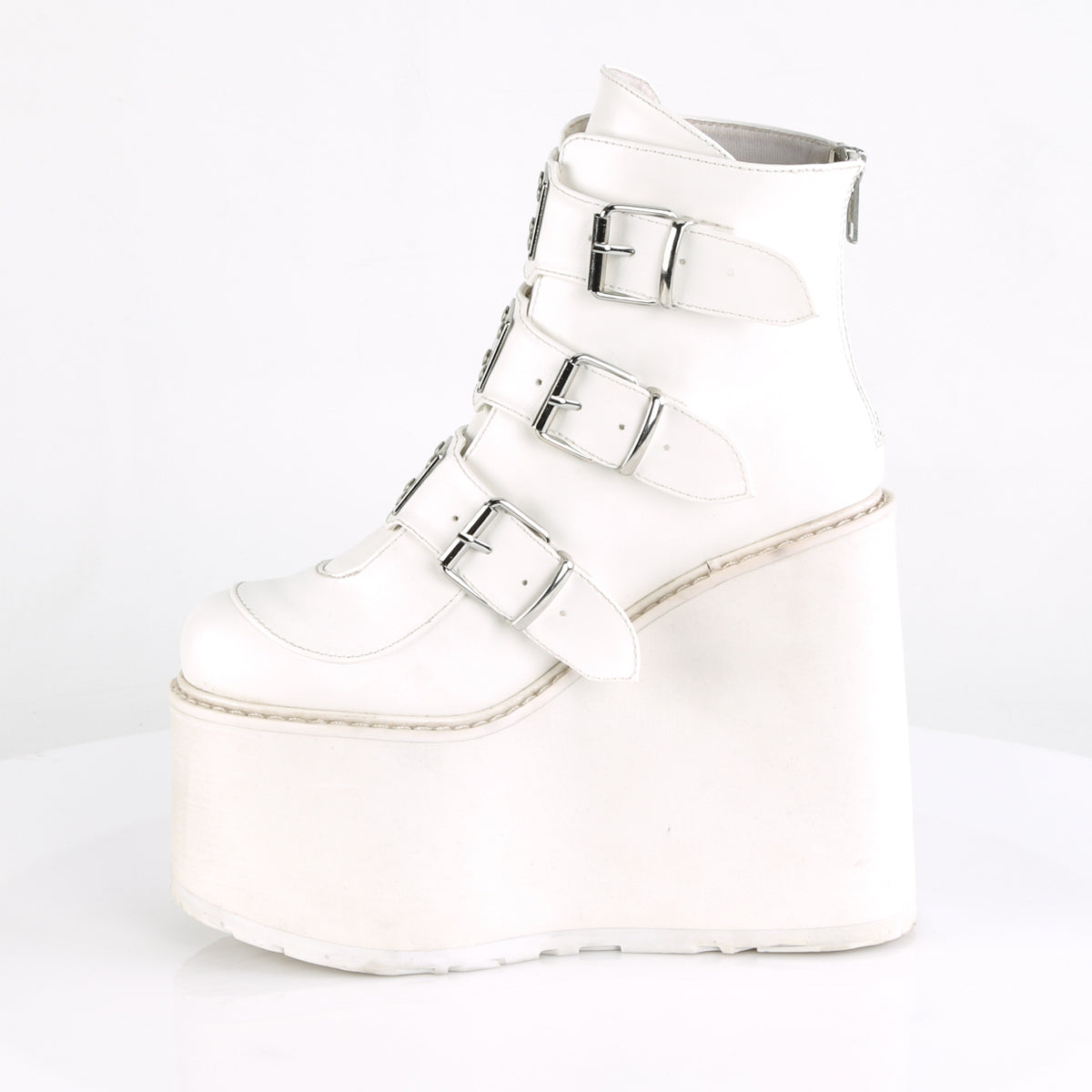 SWING-105 Demonia White Vegan Leather Women's Ankle Boots [Demonia Cult Alternative Footwear]