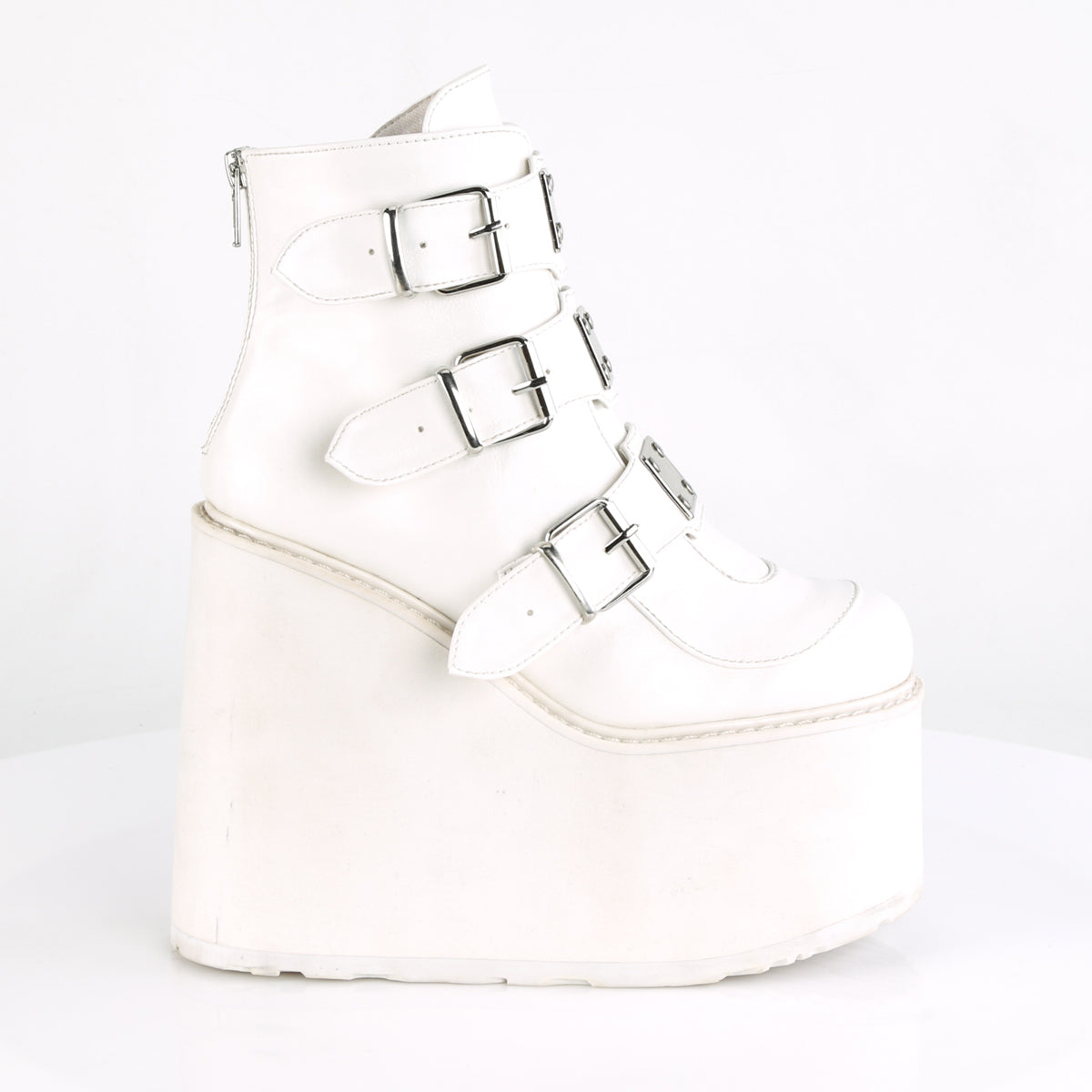 SWING-105 Demonia White Vegan Leather Women's Ankle Boots [Demonia Cult Alternative Footwear]