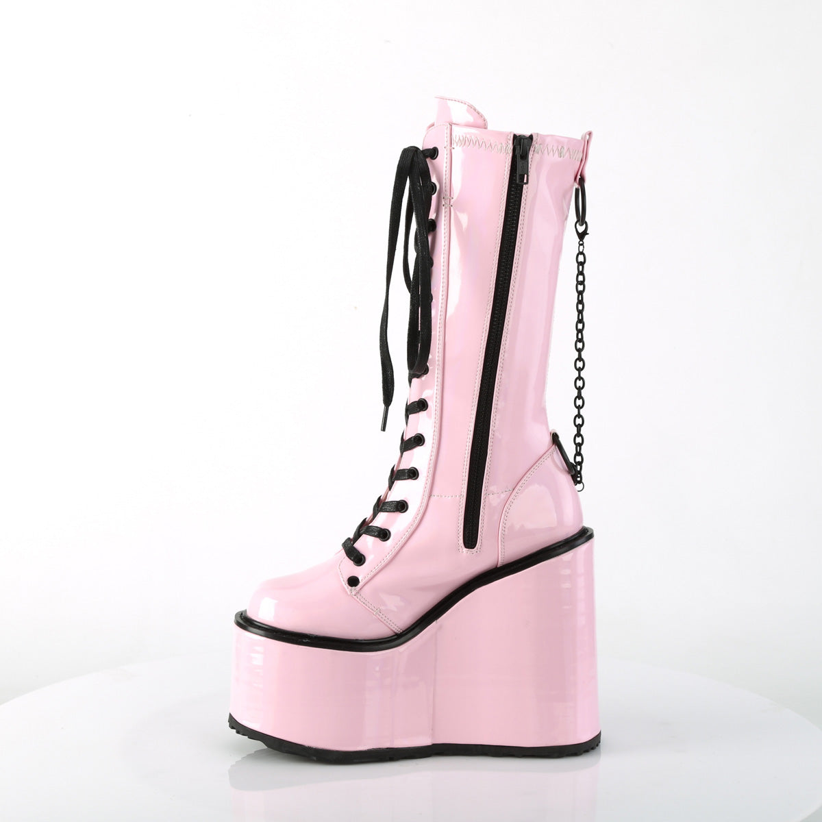 SWING-150 Demonia B Pink Holographic Stretch Patent Women's Mid-Calf & Knee High Boots [Alternative Footwear]