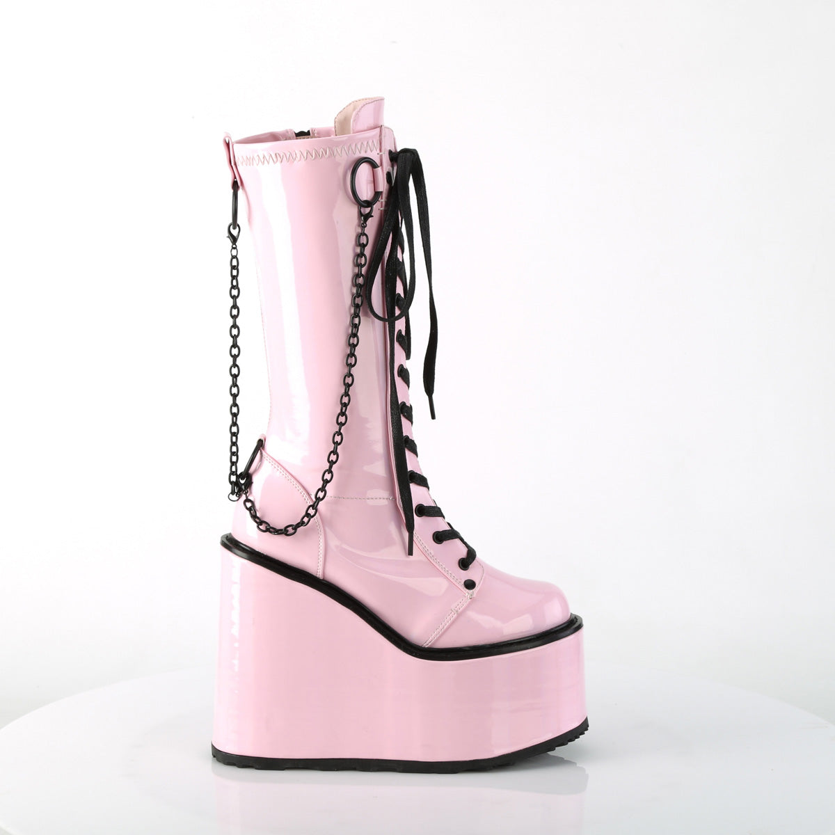 SWING-150 Demonia B Pink Holographic Stretch Patent Women's Mid-Calf & Knee High Boots [Alternative Footwear]