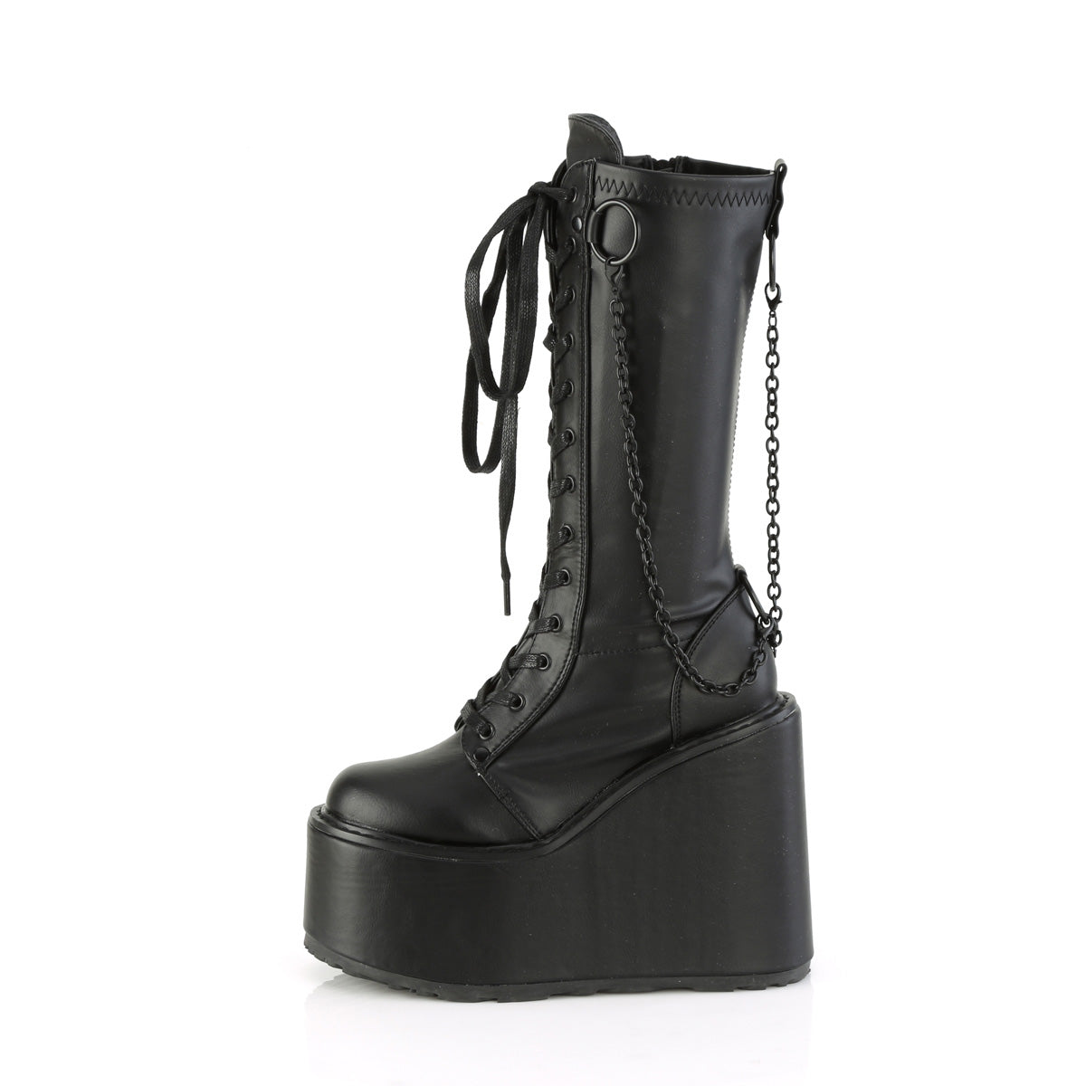 SWING-150 Demonia Black Stretch Vegan Leather Women's Mid-Calf & Knee High Boots [Demonia Cult Alternative Footwear]