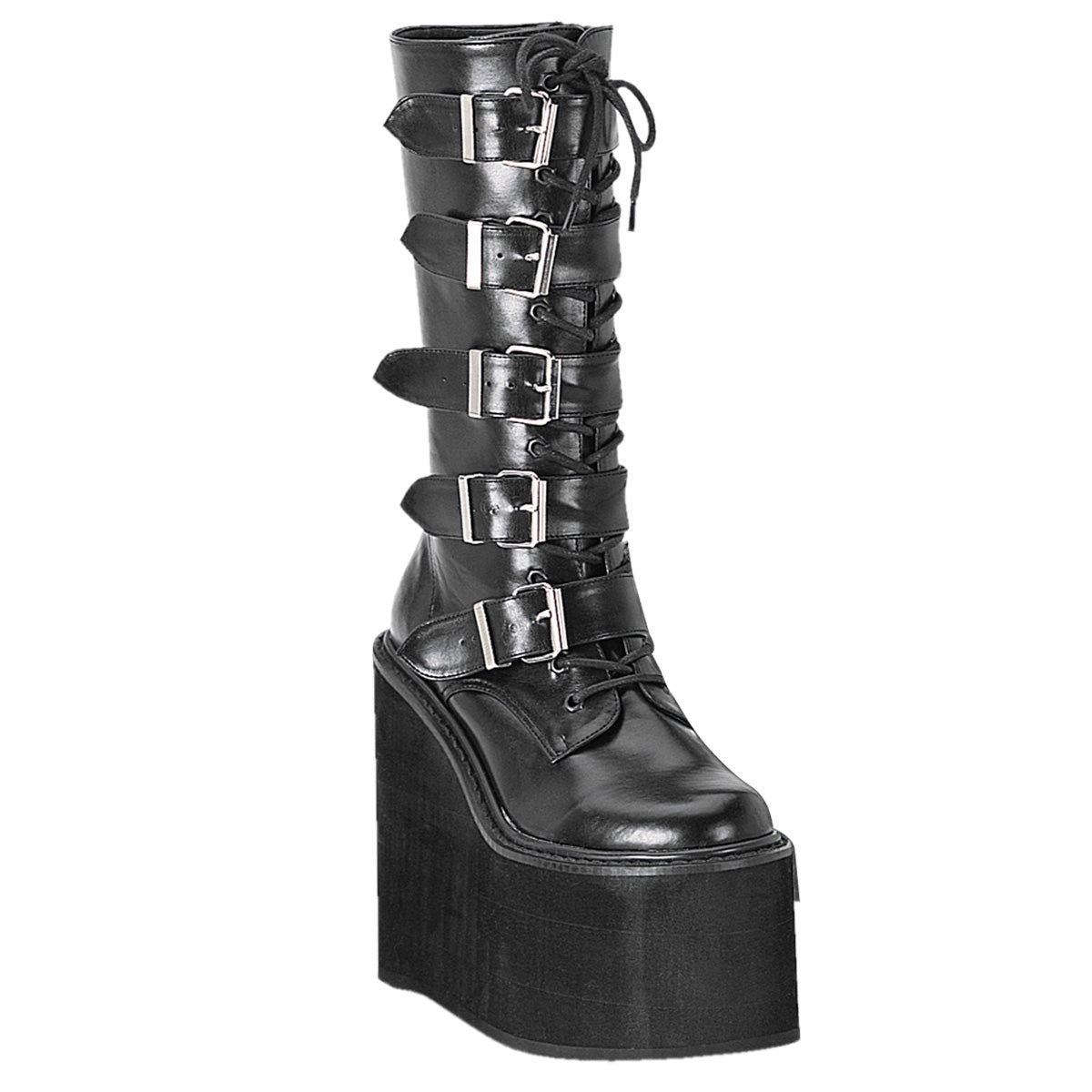 SWING-220 Alternative Footwear Demonia Women's Mid-Calf & Knee High Boots Blk Vegan Leather