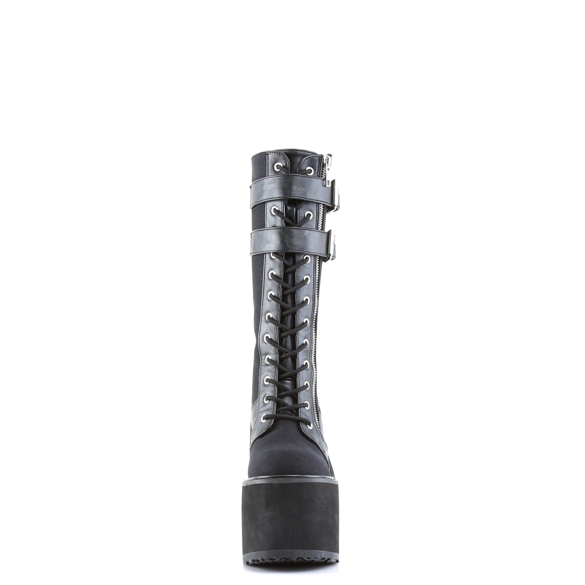 SWING-221 Demonia Black Canvas-Vegan Leather Women's Mid-Calf & Knee High Boots [Alternative Footwear]