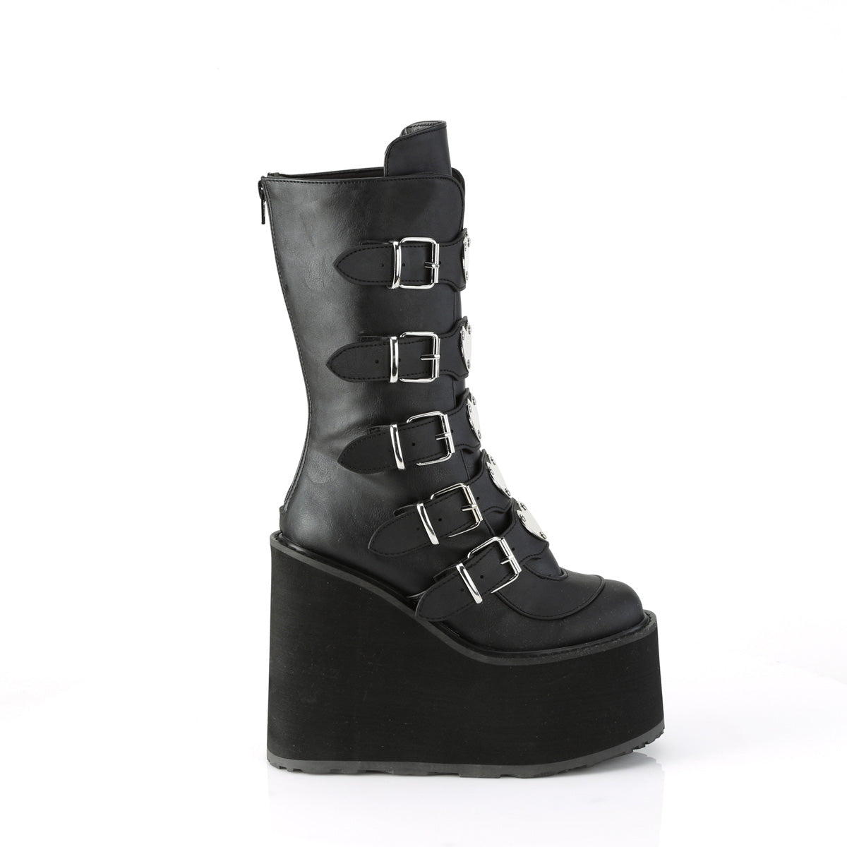 SWING-230 Demonia Black Vegan Leather Women's Mid-Calf & Knee High Boots [Demonia Cult Alternative Footwear]