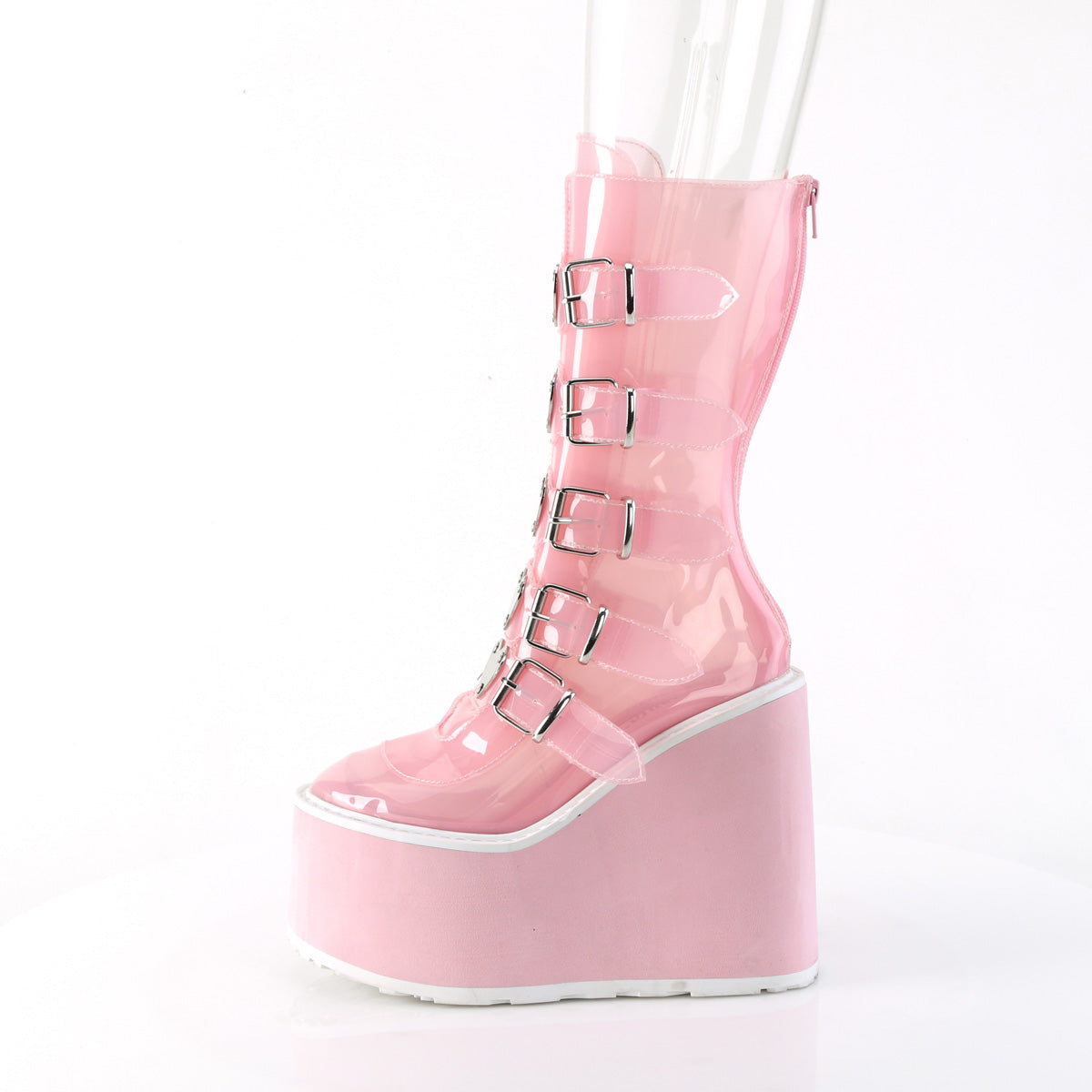 SWING-230C Demonia B Pink TPU Women's Mid-Calf & Knee High Boots [Demonia Cult Alternative Footwear]