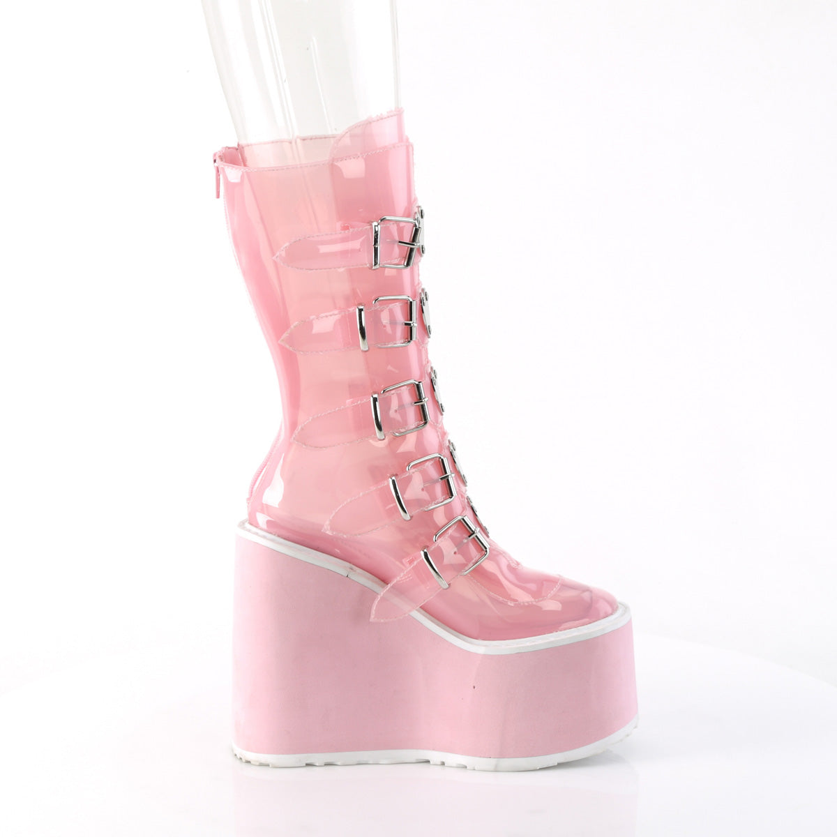 SWING-230C Demonia B Pink TPU Women's Mid-Calf & Knee High Boots [Demonia Cult Alternative Footwear]