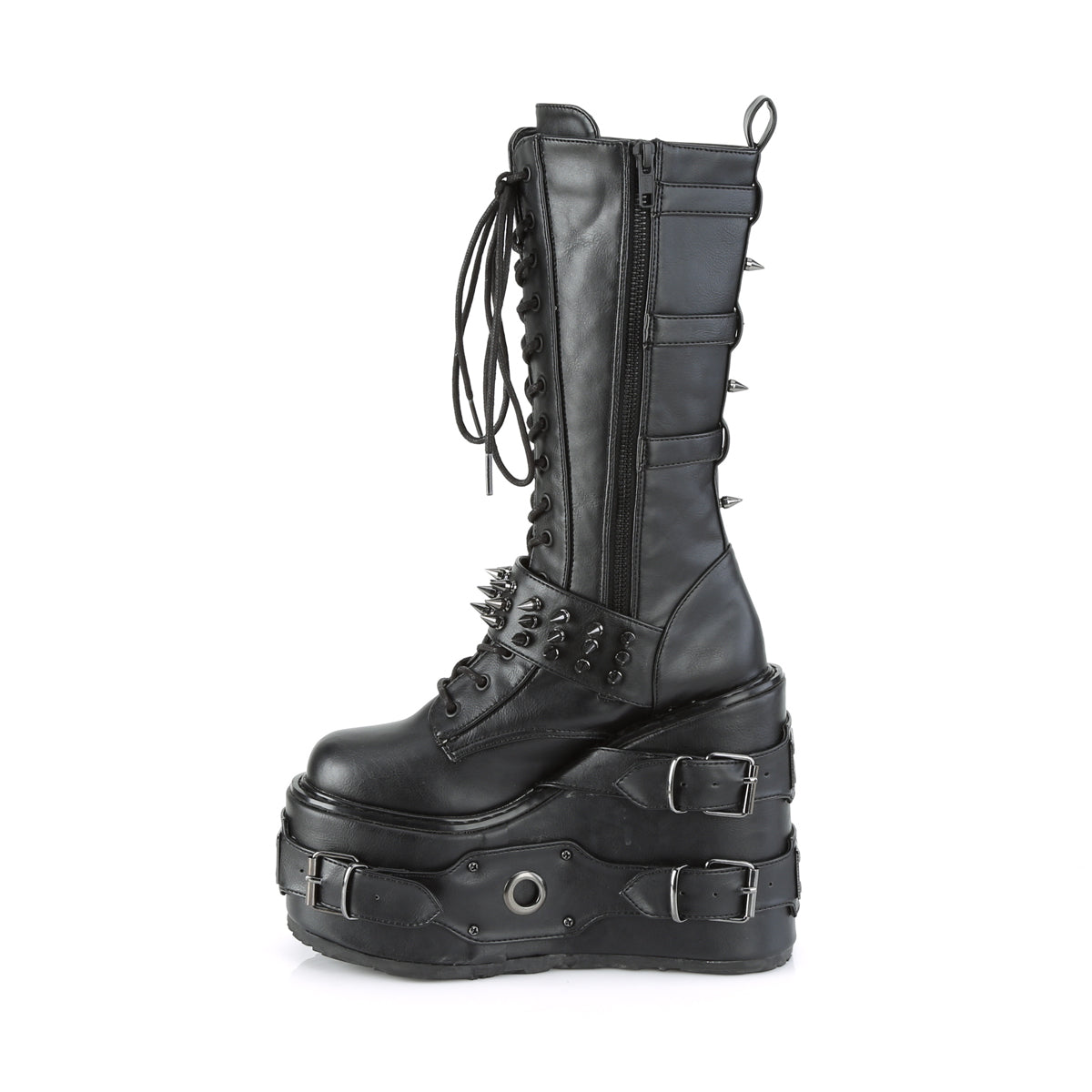SWING-327 Demonia Black Vegan Leather Women's Mid-Calf & Knee High Boots [Demonia Cult Alternative Footwear]