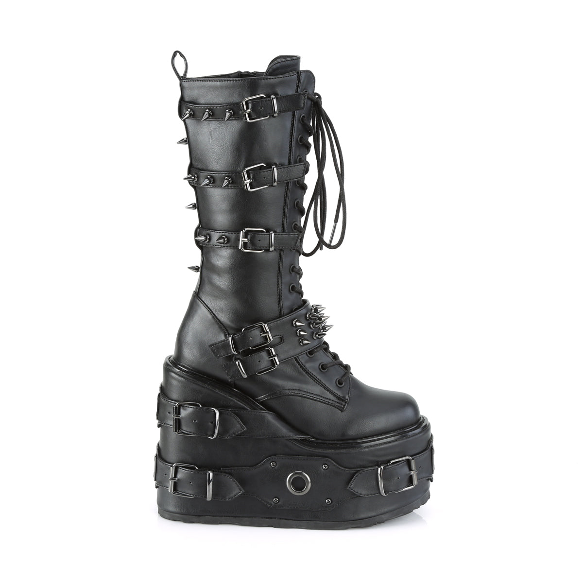 SWING-327 Demonia Black Vegan Leather Women's Mid-Calf & Knee High Boots [Demonia Cult Alternative Footwear]