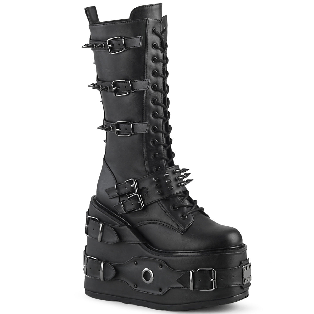 SWING-327 Alternative Footwear Demonia Women's Mid-Calf & Knee High Boots Blk Vegan Leather