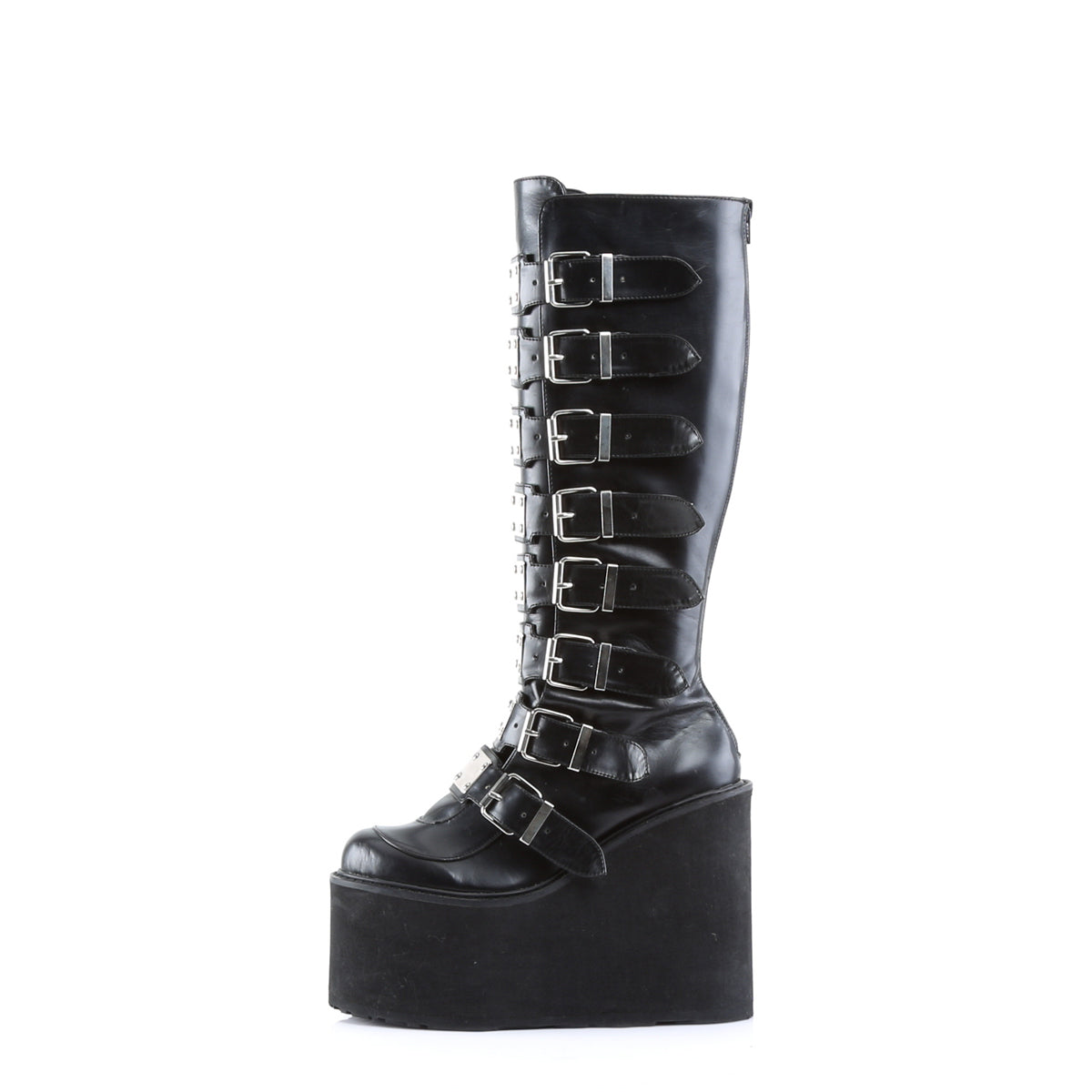 SWING-815 Demonia Black Vegan Leather Women's Mid-Calf & Knee High Boots [Demonia Cult Alternative Footwear]