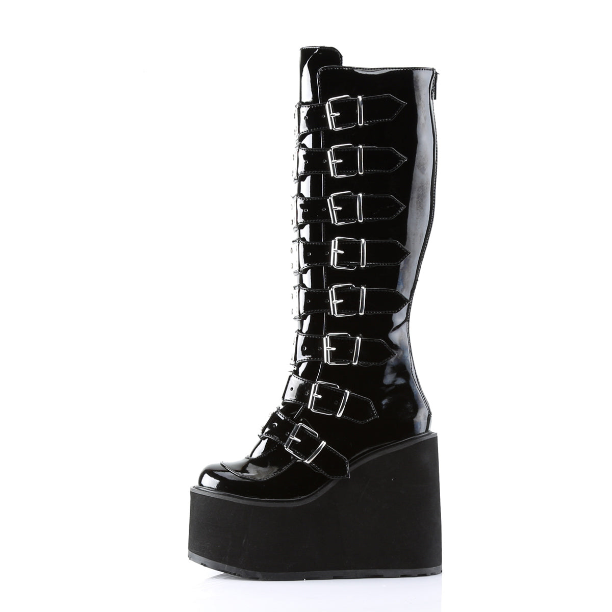 SWING-815 Demonia Black Patent Women's Mid-Calf & Knee High Boots [Demonia Cult Alternative Footwear]