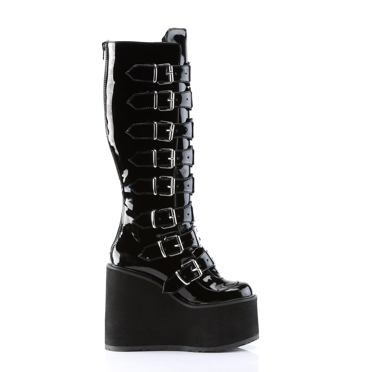 SWING-815 Demonia Black Patent Women's Mid-Calf & Knee High Boots [Demonia Cult Alternative Footwear]