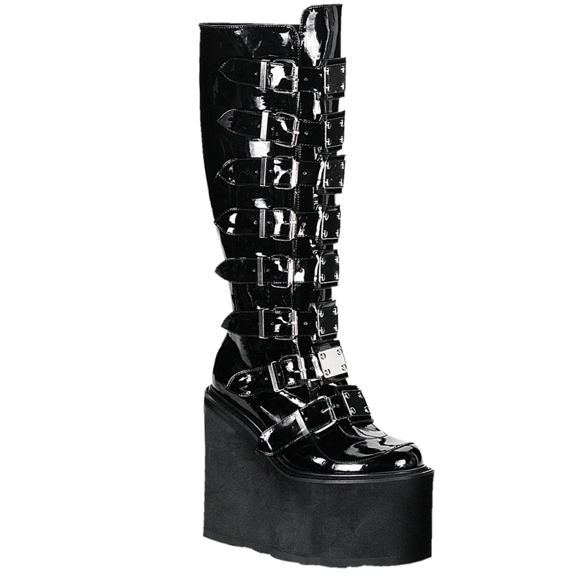 SWING-815 Alternative Footwear Demonia Women's Mid-Calf & Knee High Boots Blk Pat
