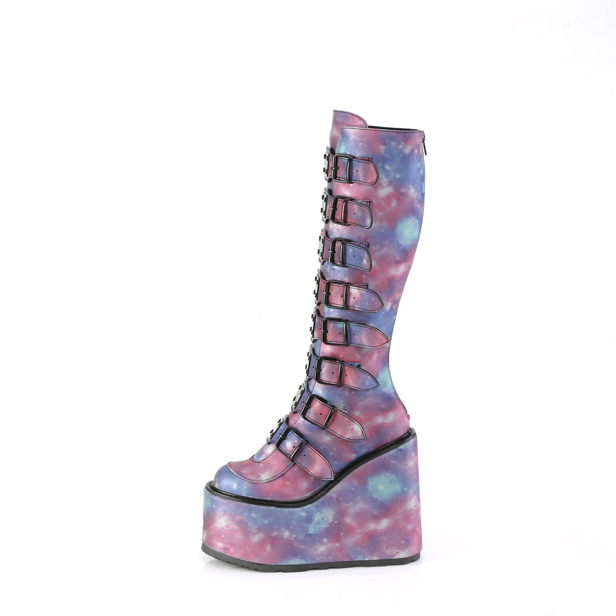 SWING-815 Demonia Purple-Blue Reflective Vegan Leather Women's Mid-Calf & Knee High Boots [Alternative Footwear]