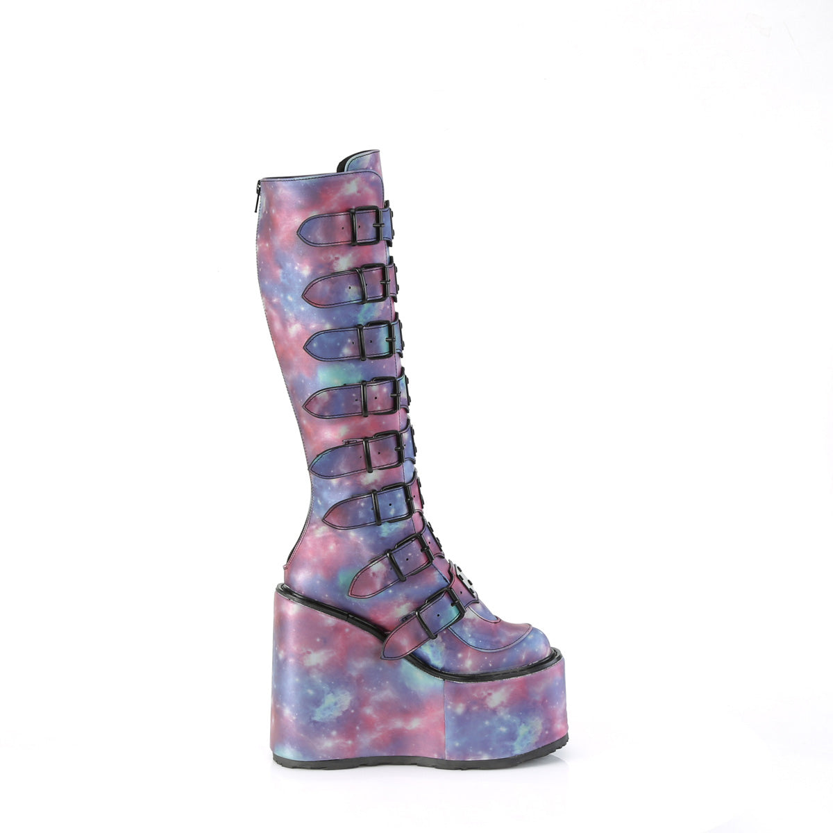 SWING-815 Demonia Purple-Blue Reflective Vegan Leather Women's Mid-Calf & Knee High Boots [Alternative Footwear]