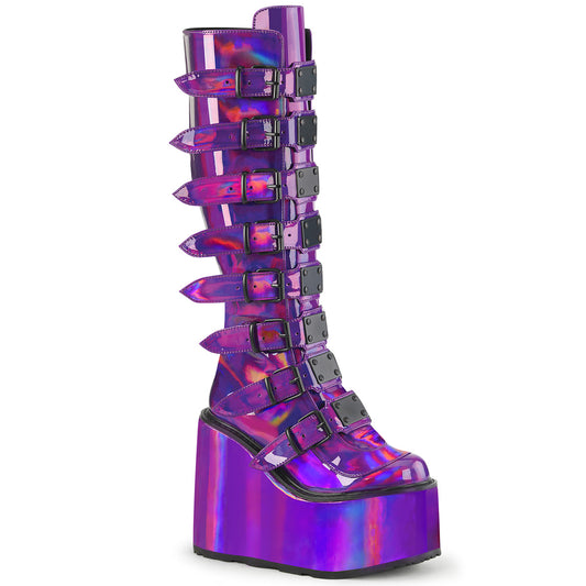 SWING-815 Alternative Footwear Demonia Women's Mid-Calf & Knee High Boots Purple Holographic Pat