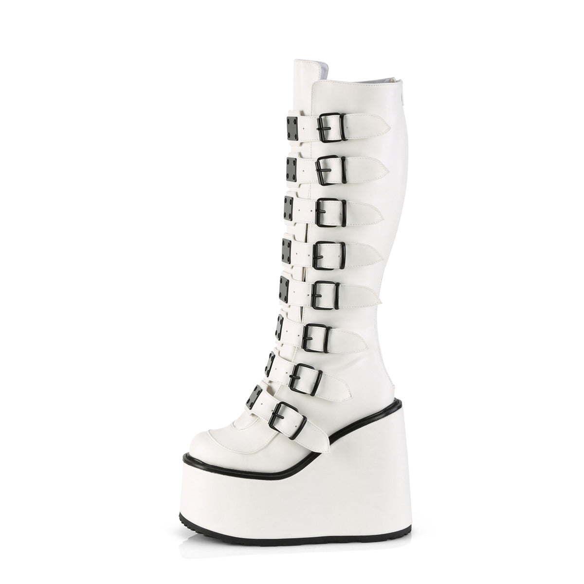 SWING-815 Demonia White Vegan Leather Women's Mid-Calf & Knee High Boots [Demonia Cult Alternative Footwear]