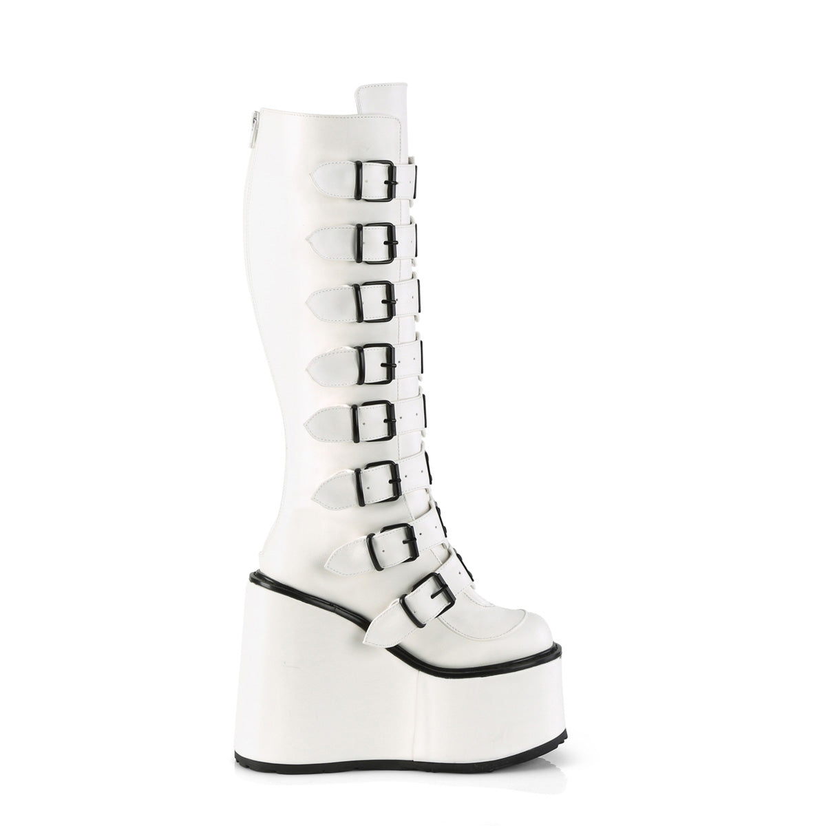 SWING-815 Demonia White Vegan Leather Women's Mid-Calf & Knee High Boots [Demonia Cult Alternative Footwear]