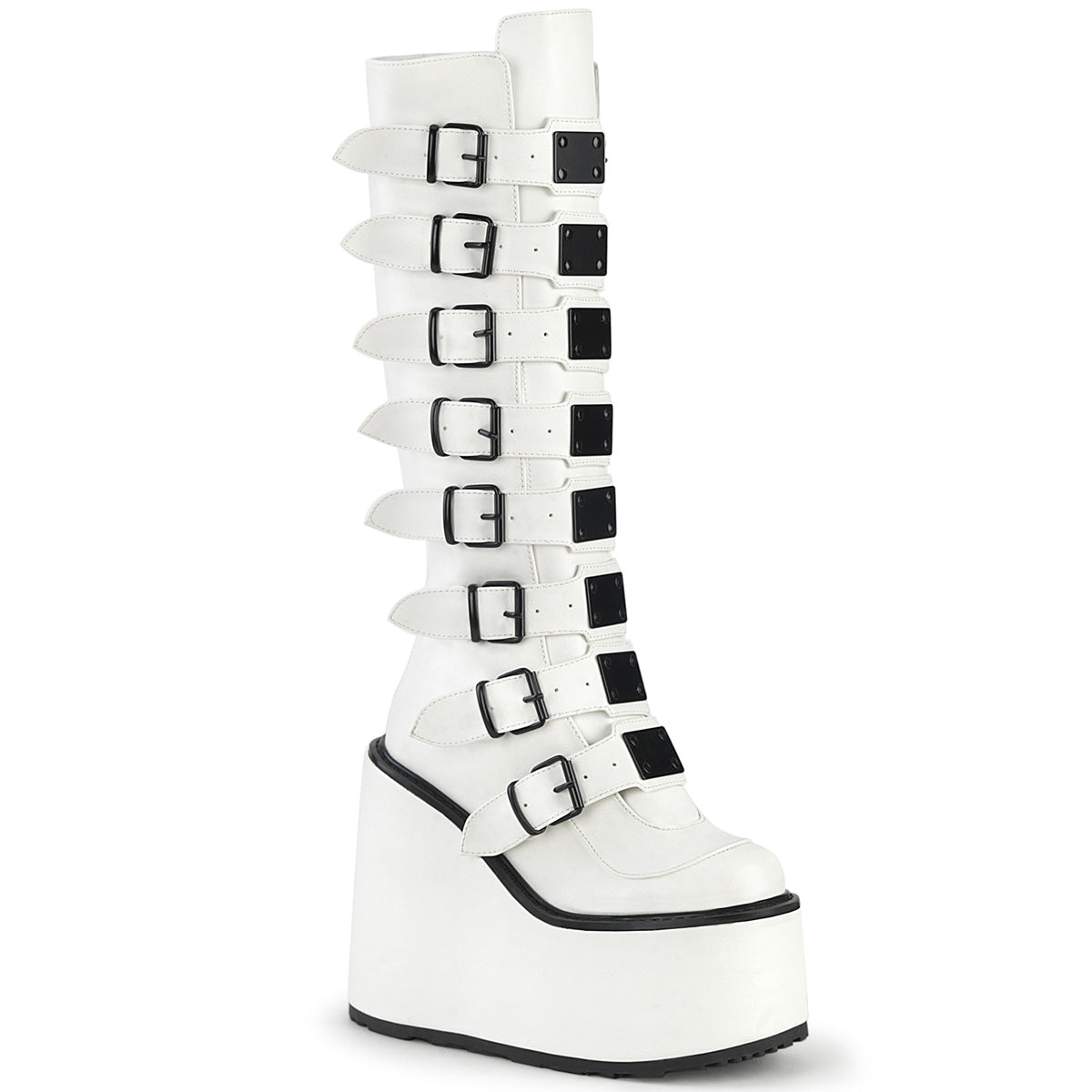 SWING-815 Alternative Footwear Demonia Women's Mid-Calf & Knee High Boots Wht Vegan Leather