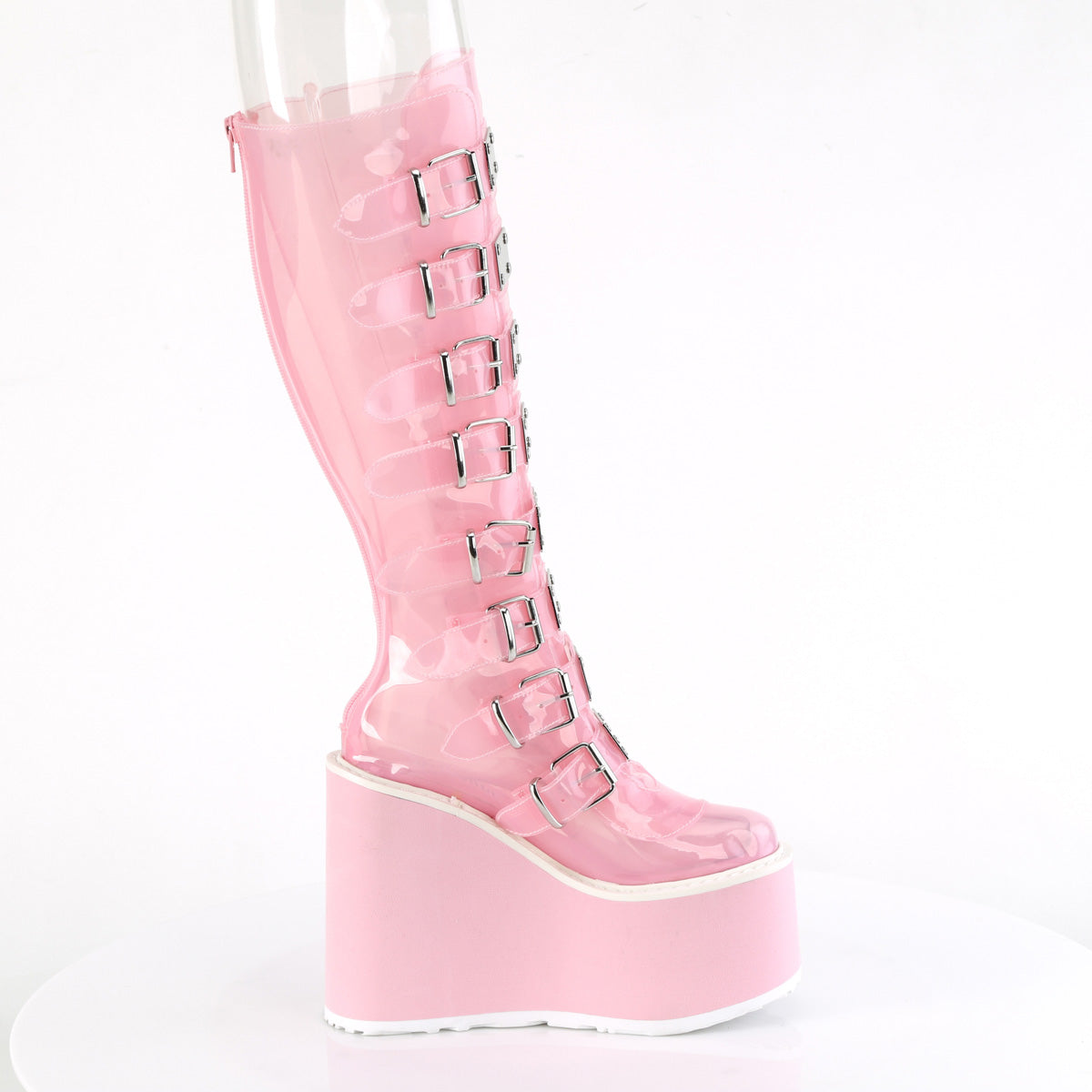 SWING-815C Demonia B Pink TPU Women's Mid-Calf & Knee High Boots [Demonia Cult Alternative Footwear]