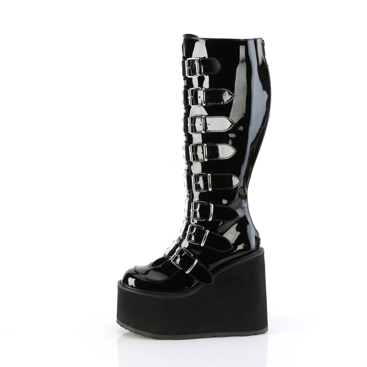 SWING-815WC Demonia Black Patent Women's Mid-Calf & Knee High Boots [Demonia Cult Alternative Footwear]