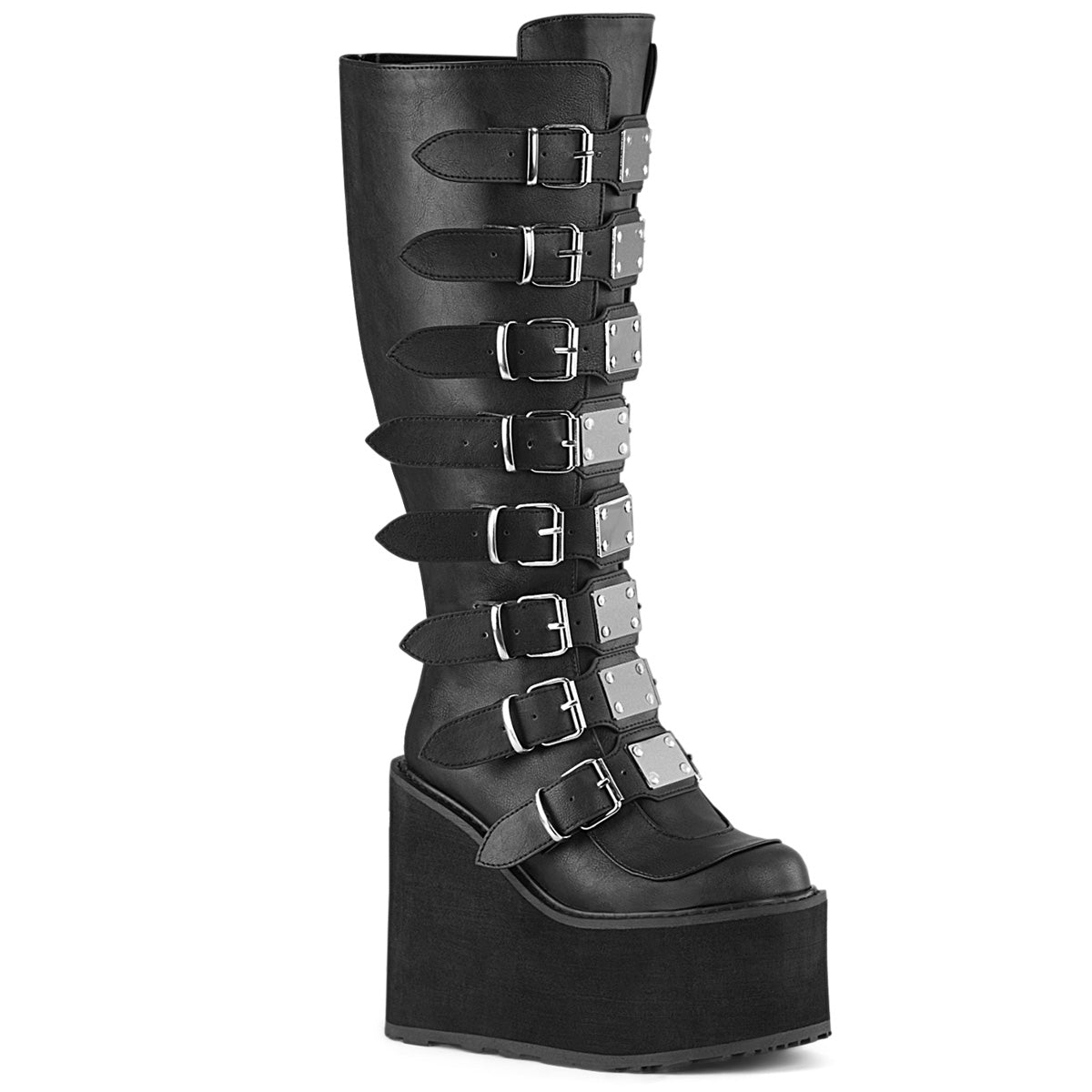 SWING-815WC Alternative Footwear Demonia Women's Mid-Calf & Knee High Boots Blk Vegan Leather