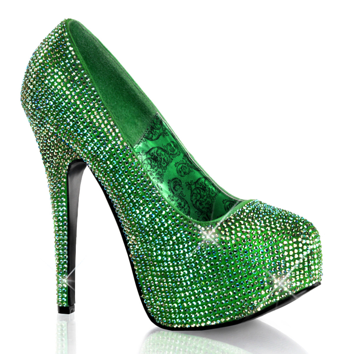 TEEZE-06R Pin Up Girl Shoes Bordello Shoes Green Satin-Irid RS