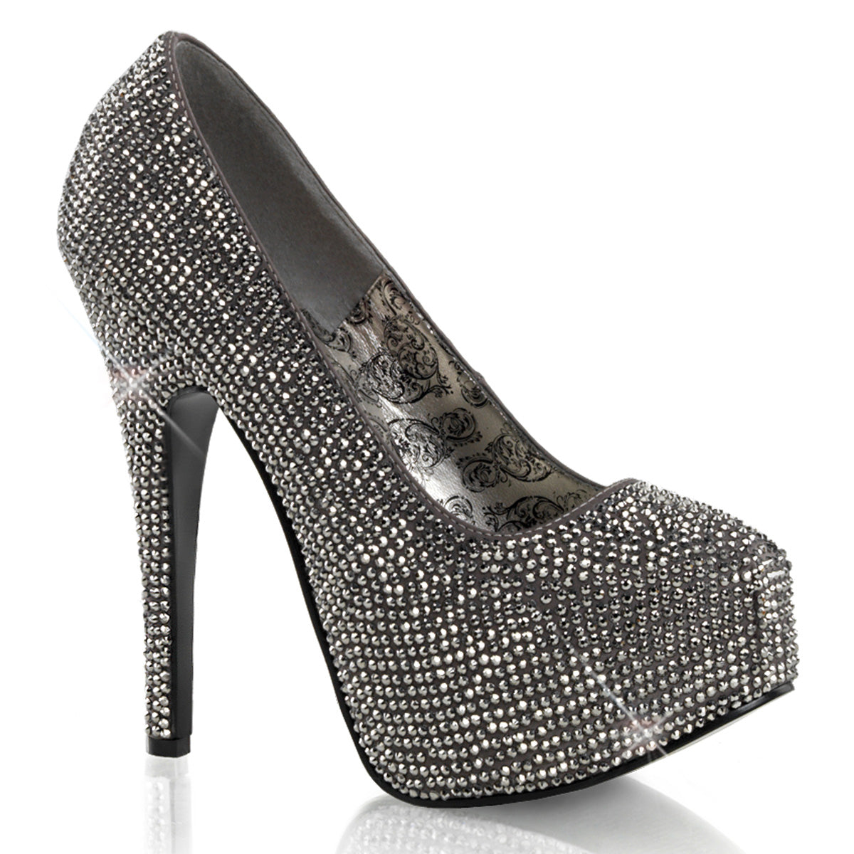 TEEZE-06R Pin Up Girl Shoes Bordello Shoes Gray Satin-Pewter RS